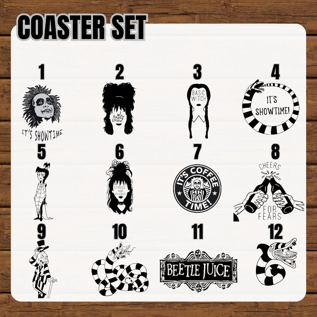 Beetle Juice Coasters - Halloween Kitchen Decor - Personalized Halloween Decor