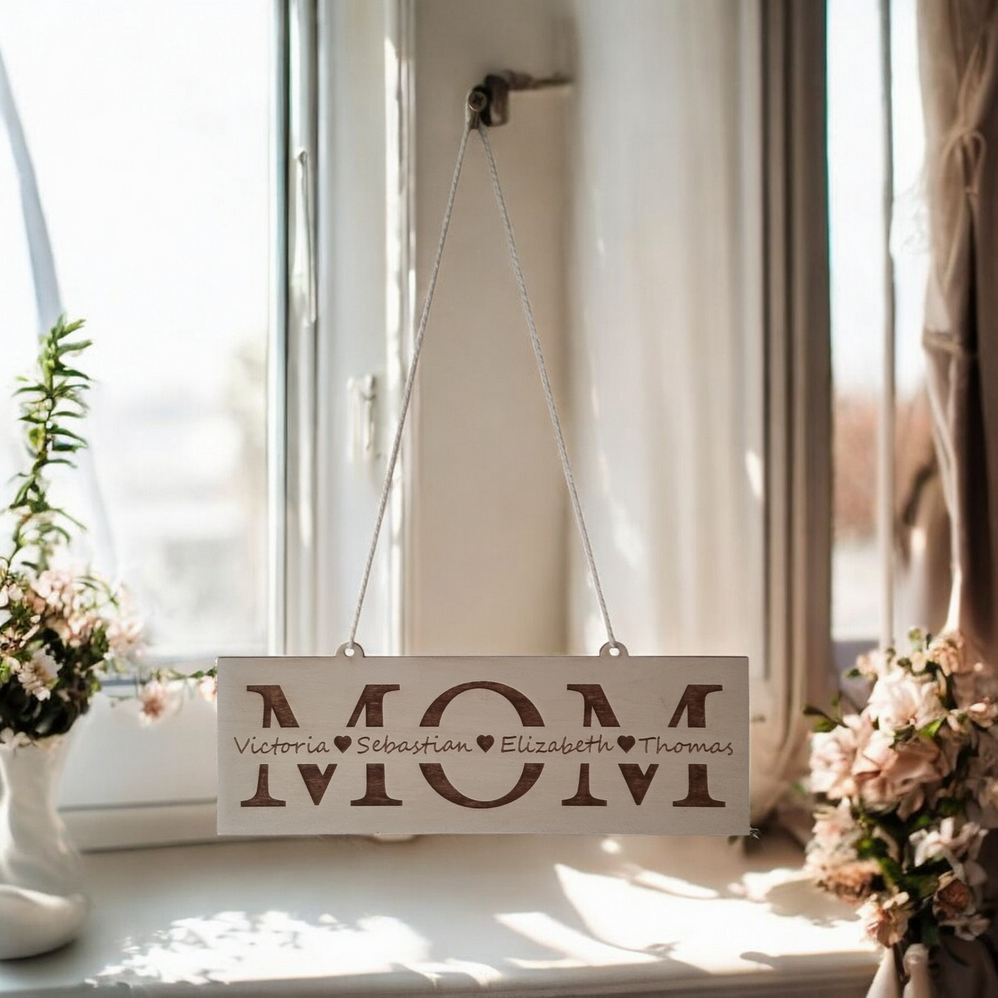 Personalized Wooden Mom Sign with Kids’ Names – Custom Gift for Mom