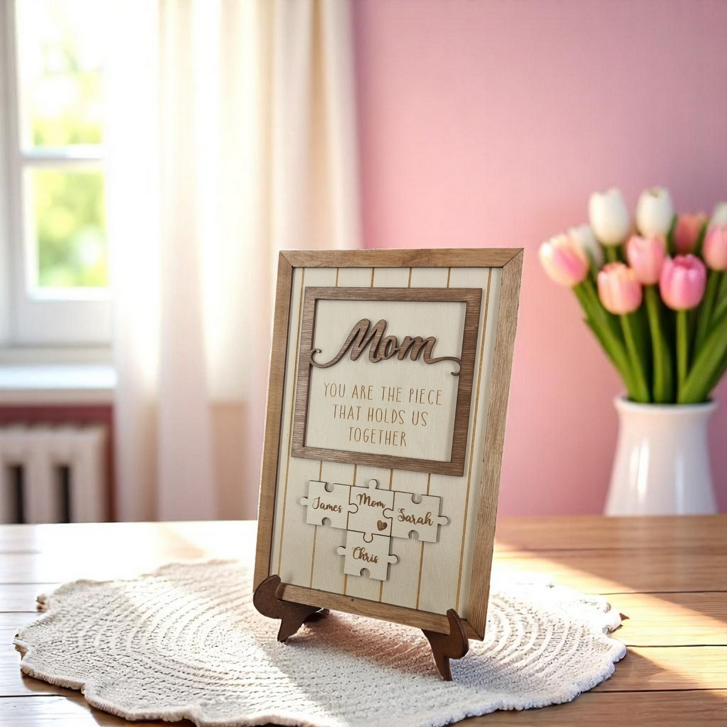 Personalized Mom Gift 'You are the piece that holds us together' - Puzzle with names