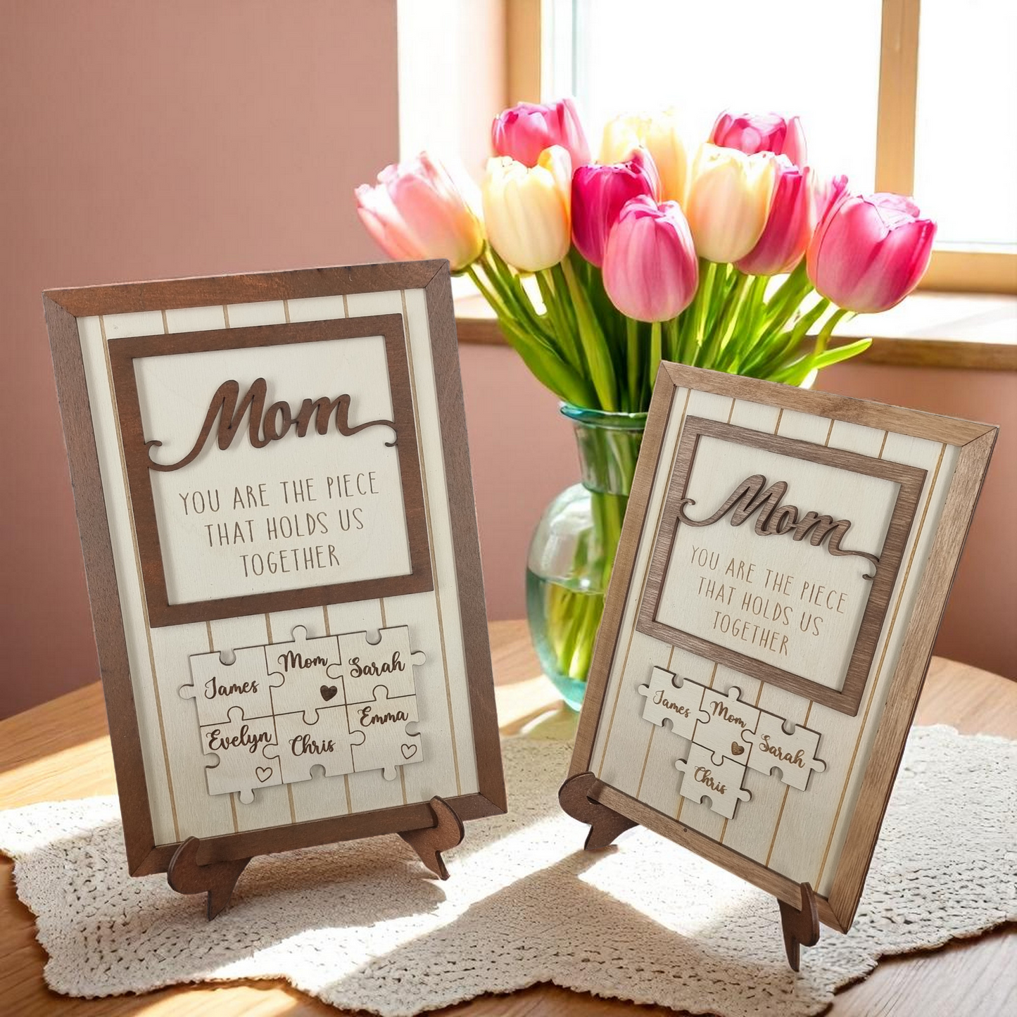 Personalized Mom Gift 'You are the piece that holds us together' - Puzzle with names