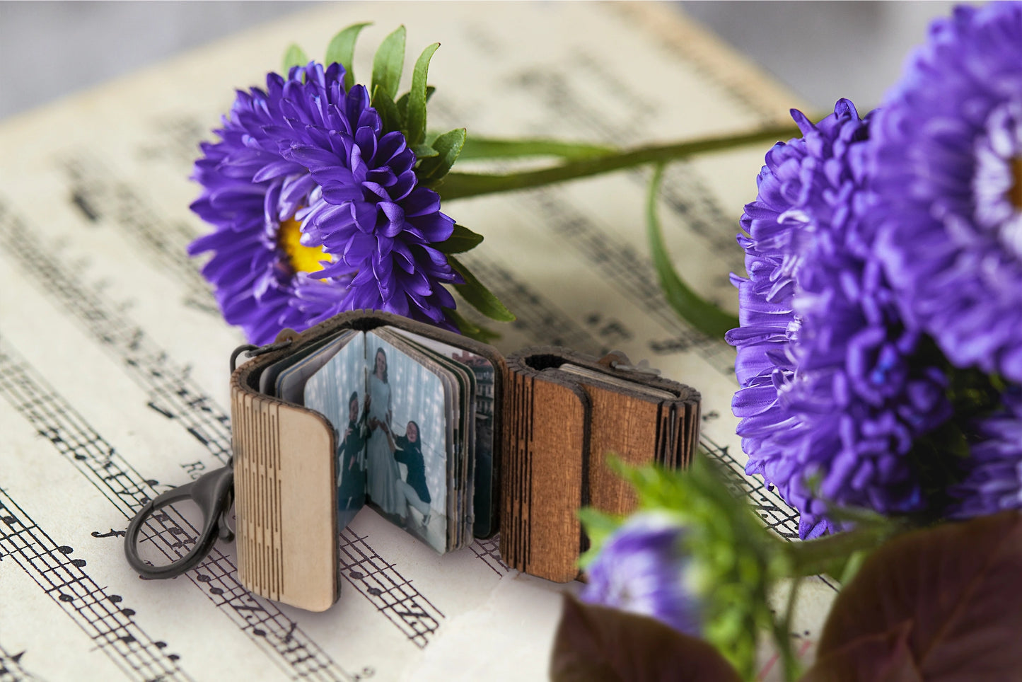 Captivating Wooden Mini Photo Album Keychain