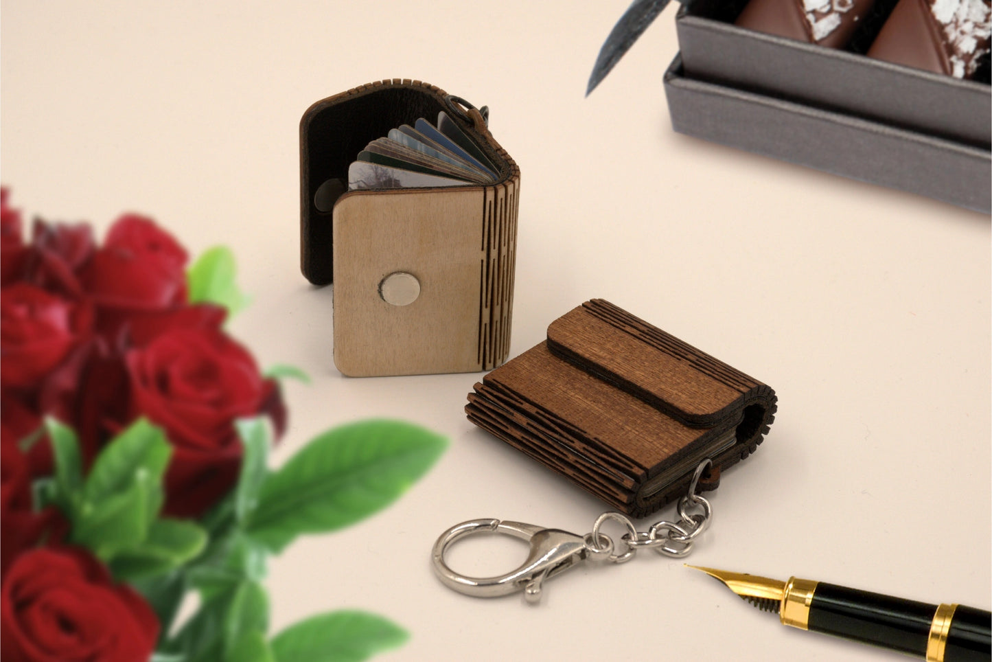 Captivating Wooden Mini Photo Album Keychain