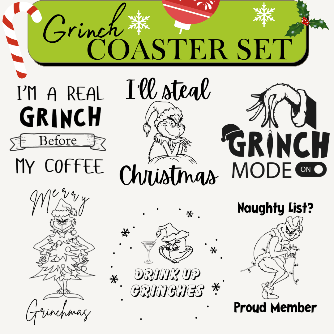 Grinch Wooden Coaster Set (6) – Add Holiday Fun to Your Table! 🎄✨