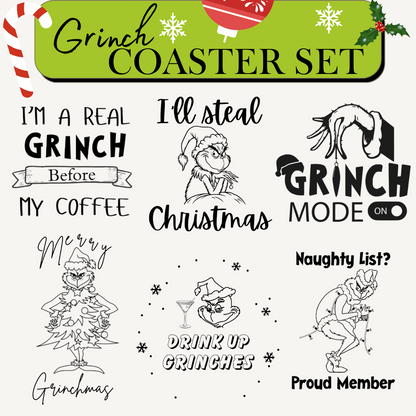 Grinch Wooden Coaster Set (6) – Add Holiday Fun to Your Table! 🎄✨