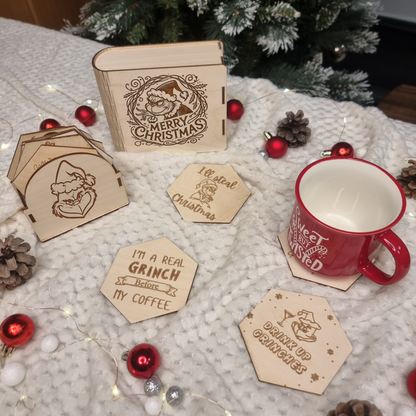 Grinch Wooden Coaster Set (6) – Add Holiday Fun to Your Table! 🎄✨