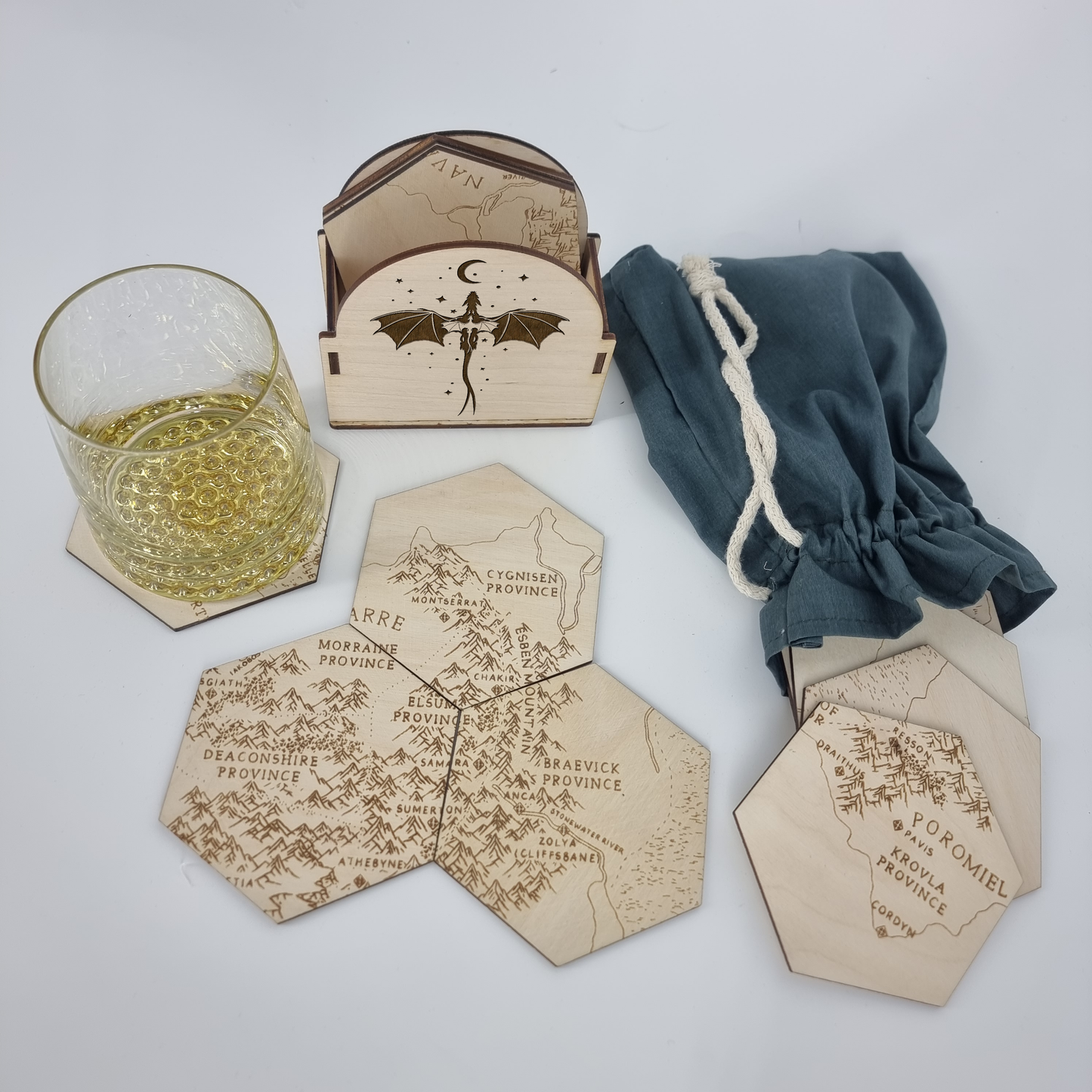 🦅 Enchanting "Fourth Wing" Hexagonal Coaster Set – Map Puzzle (12 Pieces) 🌟