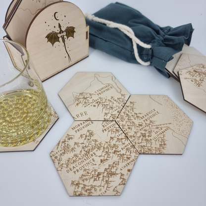 🦅 Enchanting "Fourth Wing" Hexagonal Coaster Set – Map Puzzle (12 Pieces) 🌟