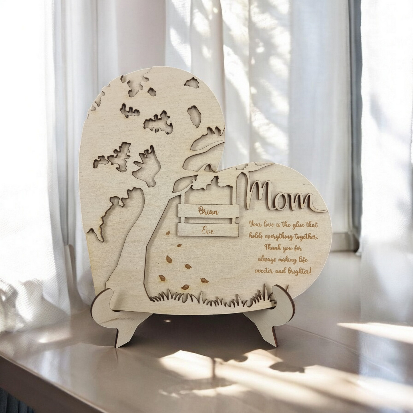 Personalized Wooden Mom Sign with Kids' Names - Custom Heart Tree Plaque