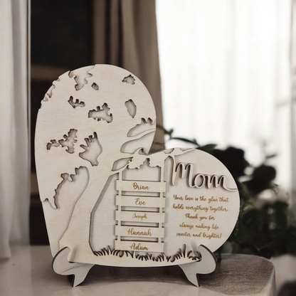 Personalized Wooden Mom Sign with Kids' Names - Custom Heart Tree Plaque