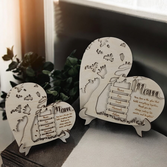 Personalized Wooden Mom Sign with Kids' Names - Custom Heart Tree Plaque