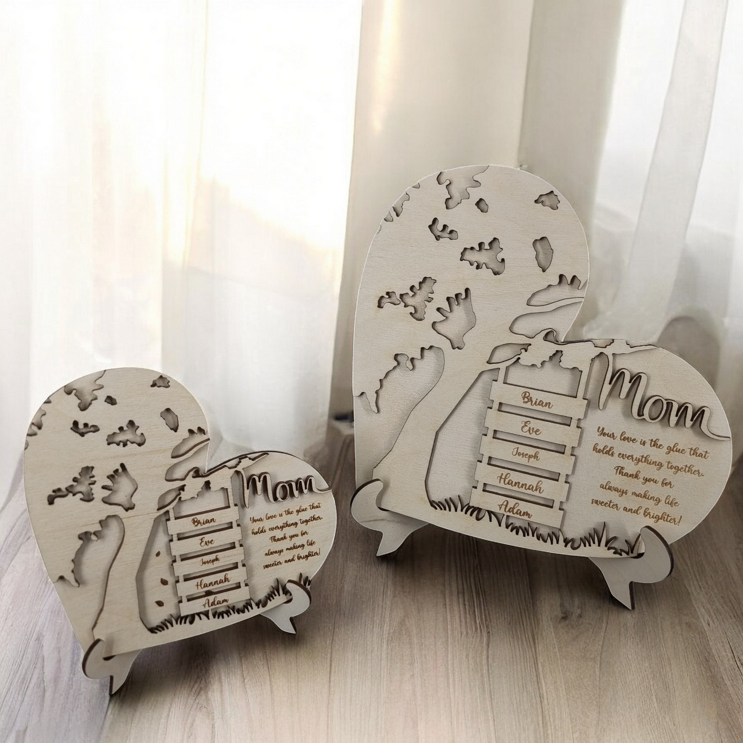 Personalized Wooden Mom Sign with Kids' Names - Custom Heart Tree Plaque