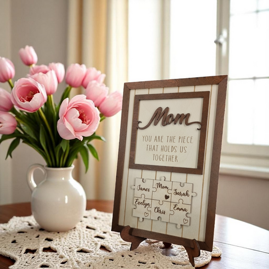 Personalized Mom Gift 'You are the piece that holds us together' - Puzzle with names