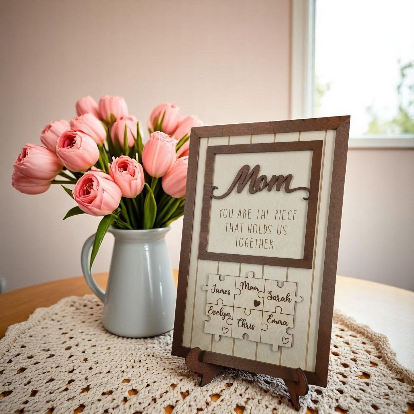 Personalized Mom Gift 'You are the piece that holds us together' - Puzzle with names