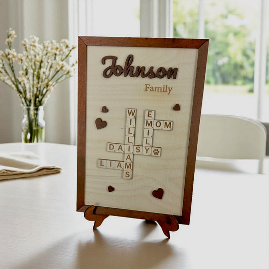 Custom Wooden Crossword Puzzle Sign with Kids' Names