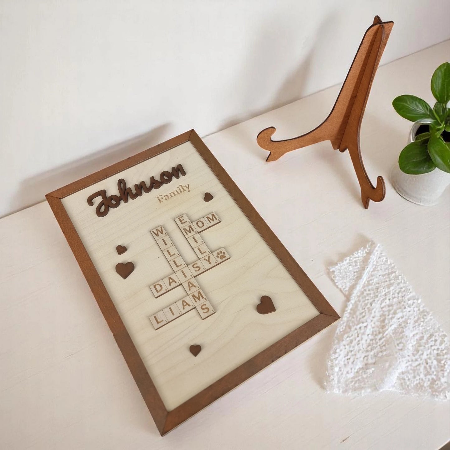 Custom Wooden Crossword Puzzle Sign with Kids' Names