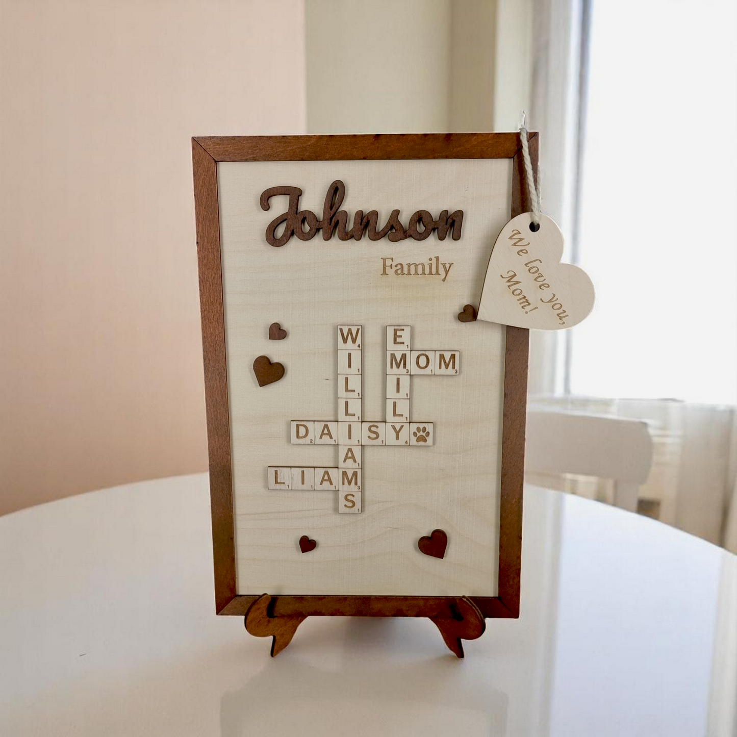 Custom Wooden Crossword Puzzle Sign with Kids' Names