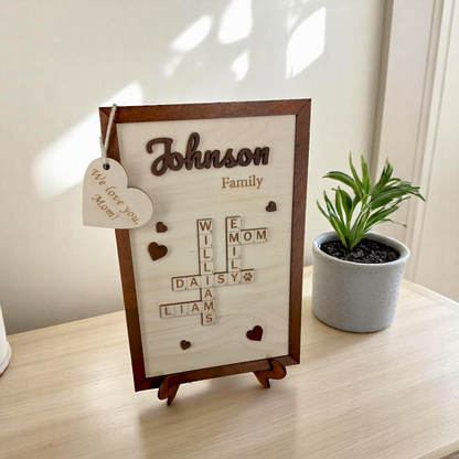 Custom Wooden Crossword Puzzle Sign with Kids' Names