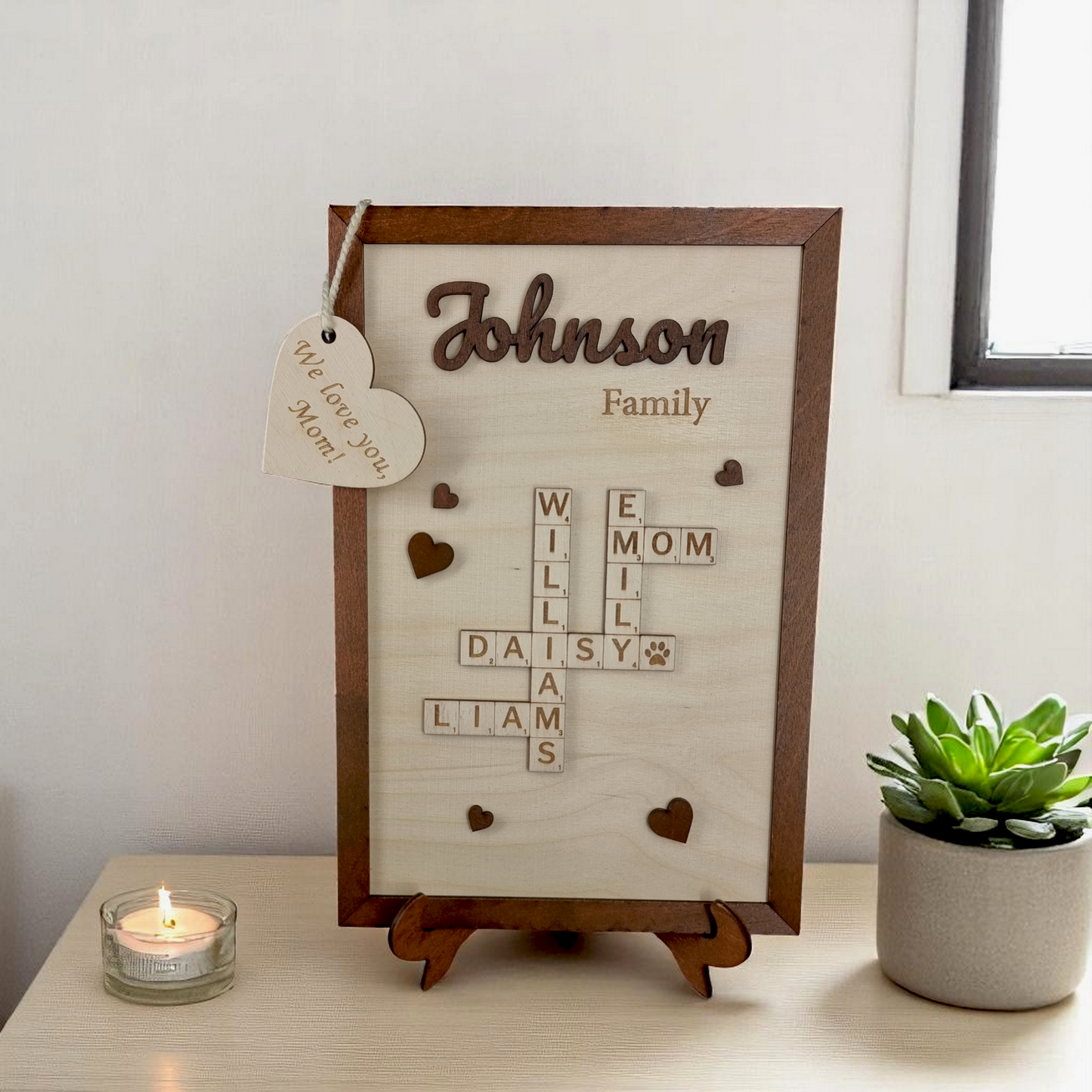 Custom Wooden Crossword Puzzle Sign with Kids' Names