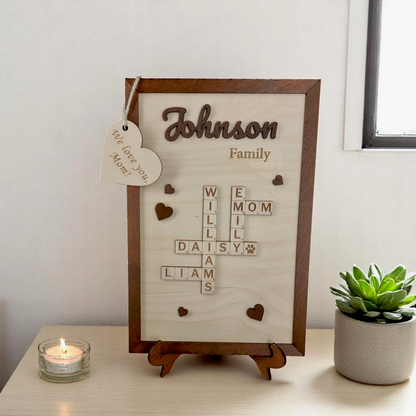Custom Wooden Crossword Puzzle Sign with Kids' Names