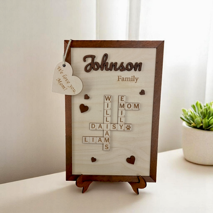 Custom Wooden Crossword Puzzle Sign with Kids' Names