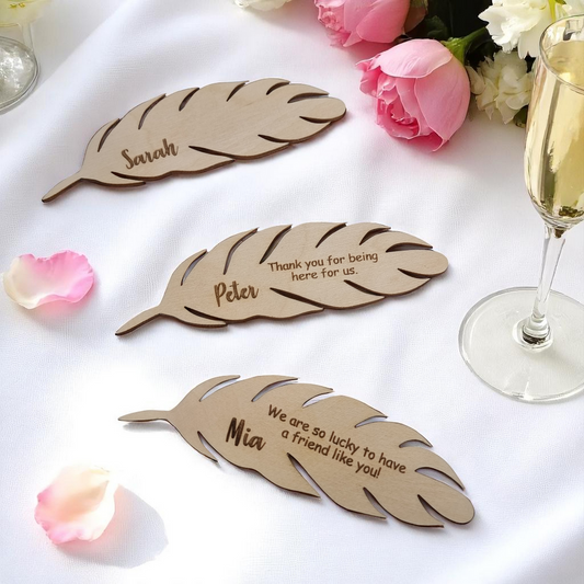 Personalized Feather Place Cards for Wedding Table