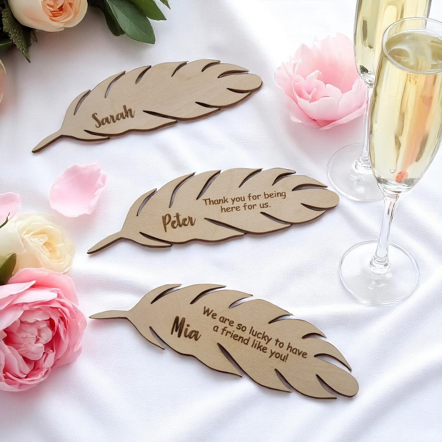 Personalized Feather Place Cards for Wedding Table