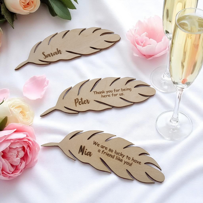 Personalized Feather Place Cards for Wedding Table