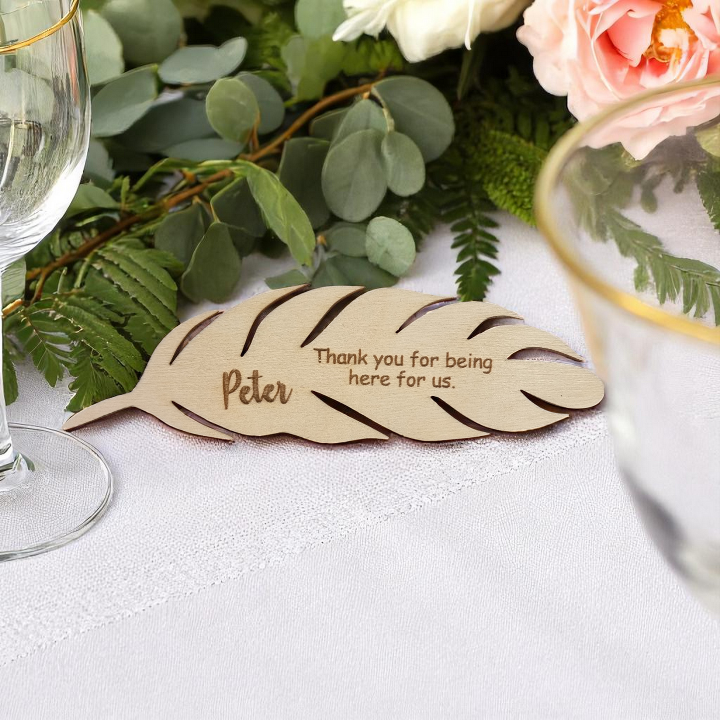 Personalized Feather Place Cards for Wedding Table