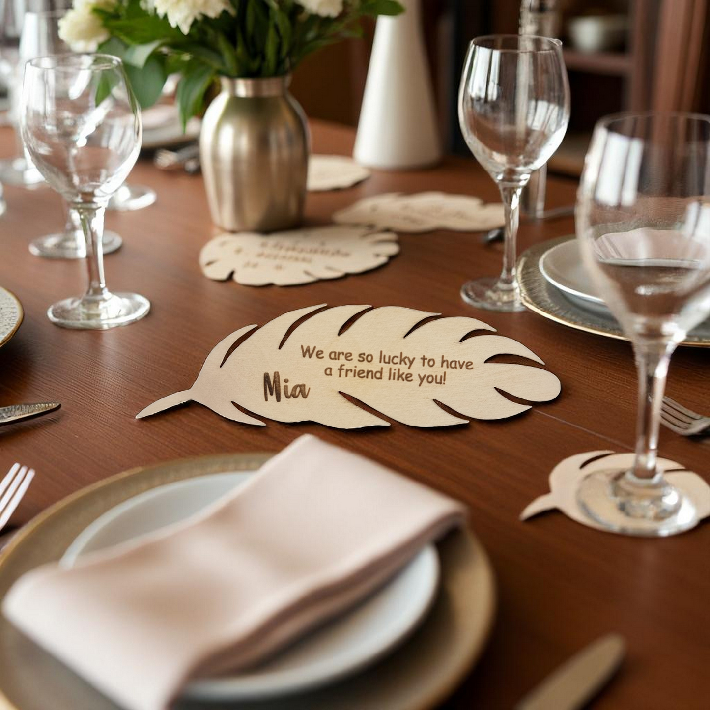 Personalized Feather Place Cards for Wedding Table