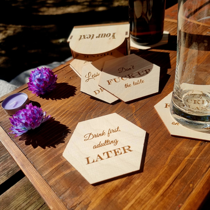 Funny Wooden Coaster Set With Sarcastic Quotes