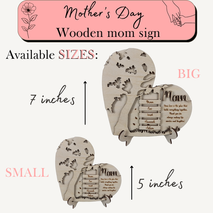 Personalized Wooden Mom Sign with Kids' Names - Custom Heart Tree Plaque