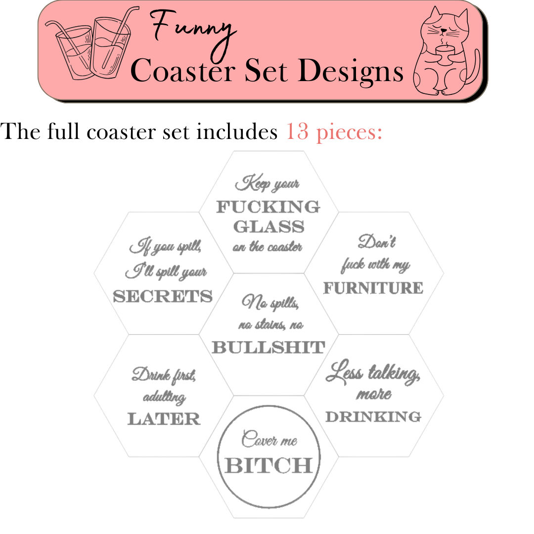 Funny Wooden Coaster Set With Sarcastic Quotes