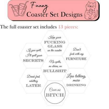 Funny Wooden Coaster Set With Sarcastic Quotes