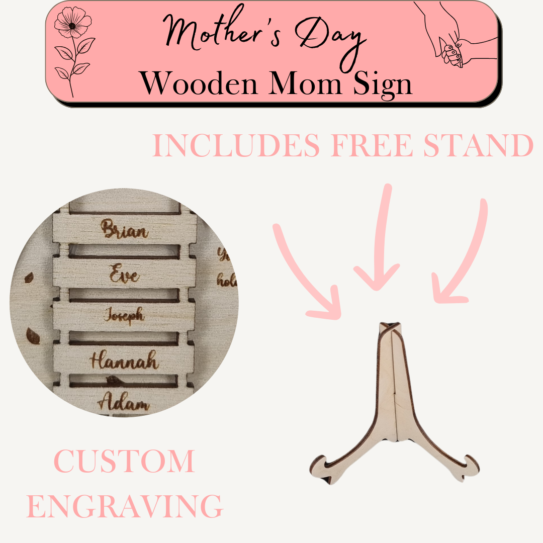Personalized Wooden Mom Sign with Kids' Names - Custom Heart Tree Plaque