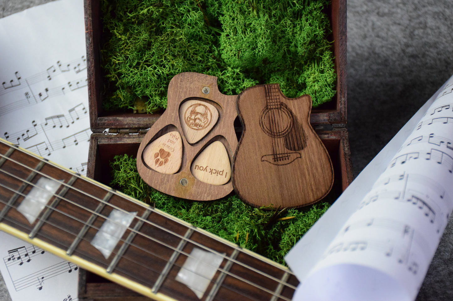 Personalized Guitar Pick Holder - 6 Styles - 8 Wood Types