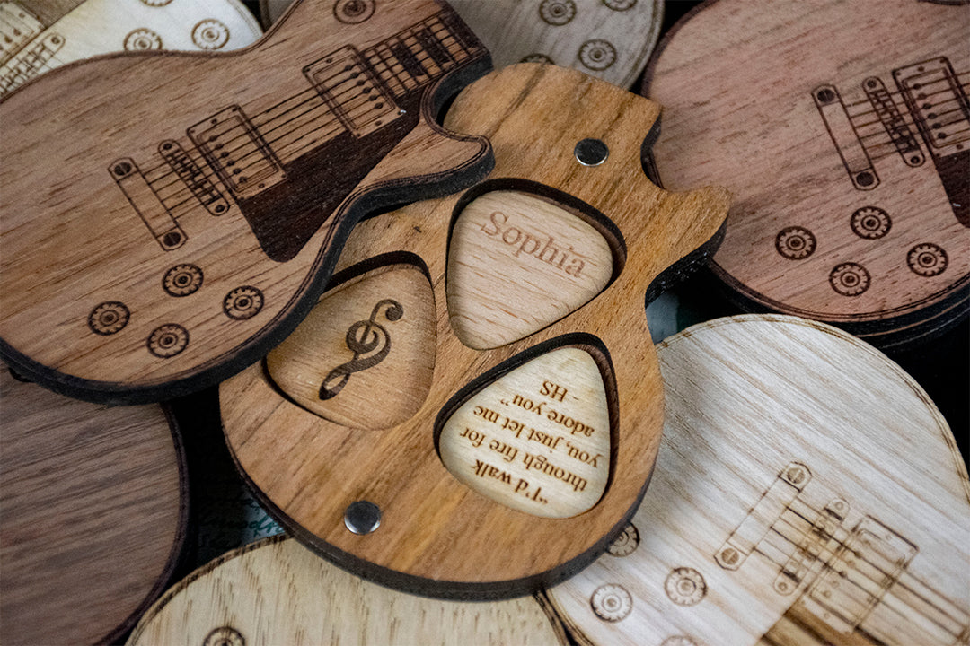 Personalized Guitar Pick Holder - 6 Styles - 8 Wood Types