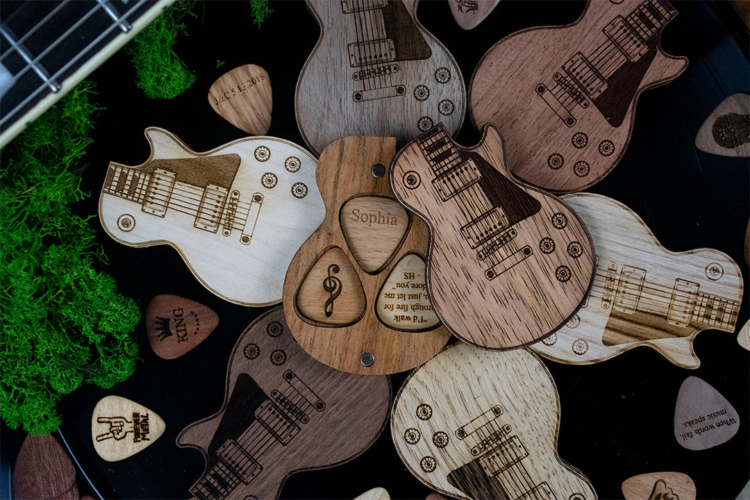 Personalized Guitar Pick Holder - 6 Styles - 8 Wood Types