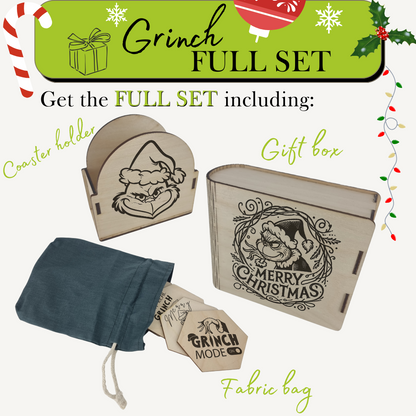 Grinch Wooden Coaster Set (6) – Add Holiday Fun to Your Table! 🎄✨