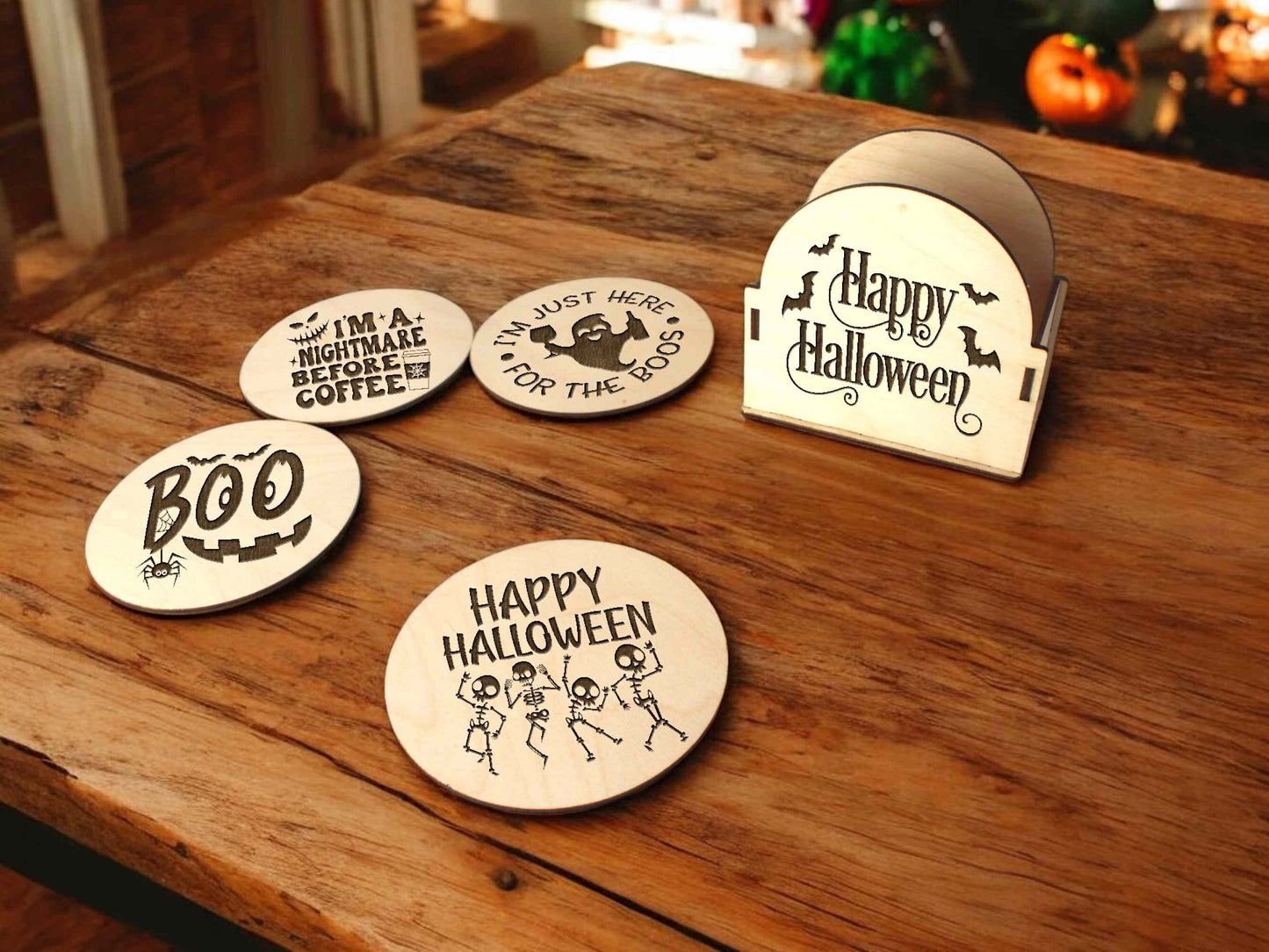 Funny Halloween Engraved Custom Coaster Set - Halloween Home Decor