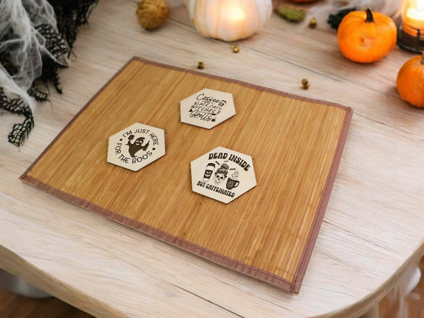 Funny Halloween Engraved Custom Coaster Set - Halloween Home Decor