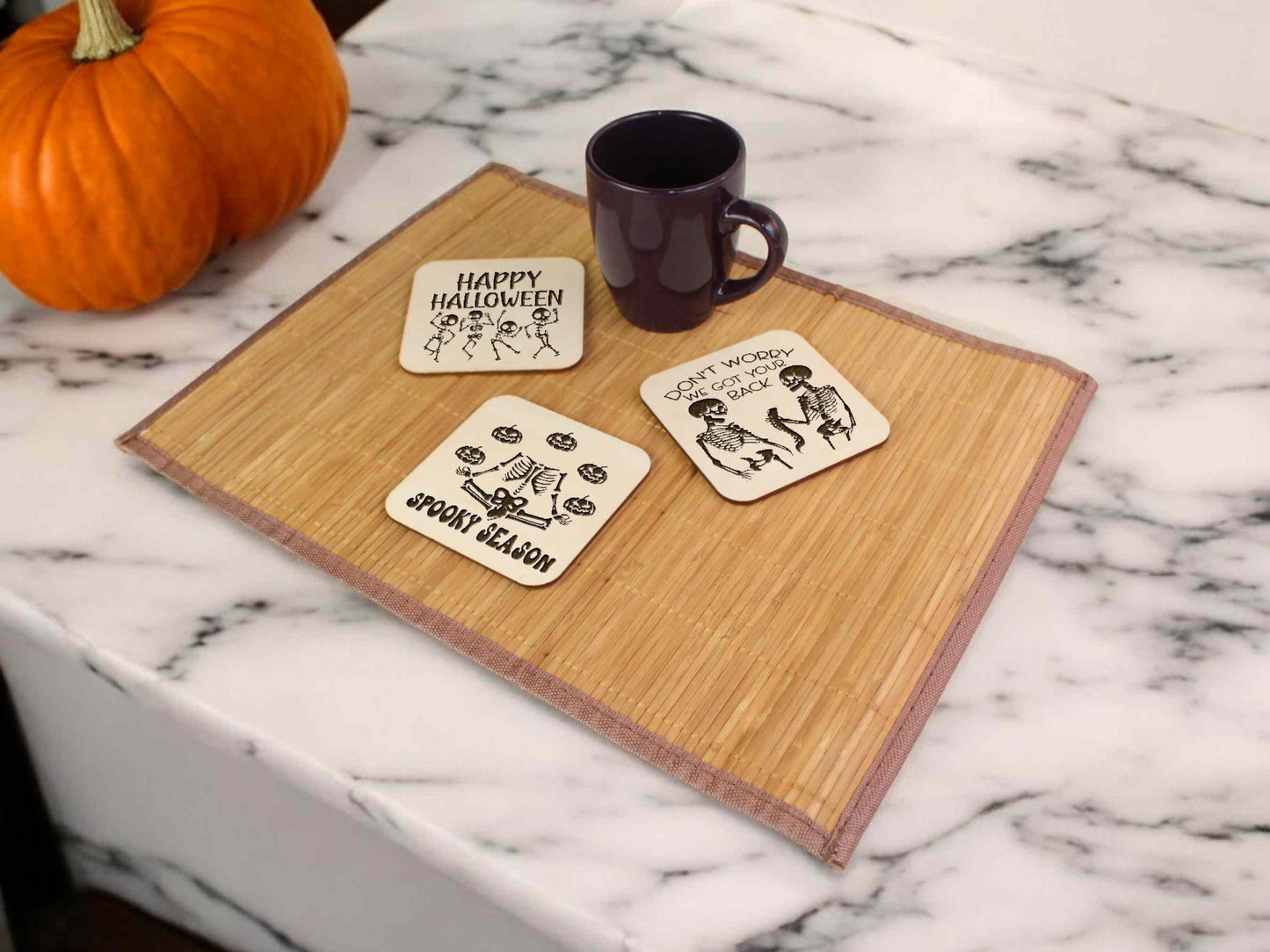 Funny Halloween Engraved Custom Coaster Set - Halloween Home Decor