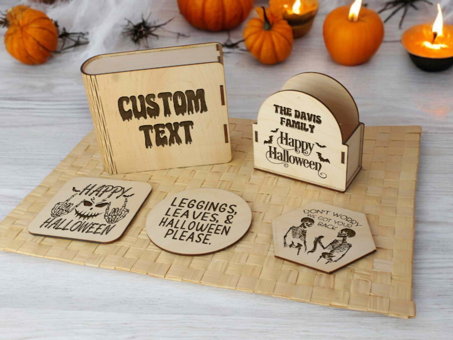 Funny Halloween Engraved Custom Coaster Set - Halloween Home Decor