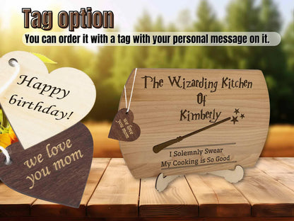 Personalized Wizard Cutting Board – Custom Engraved Quote “Eat You Will Feel Better” Magic Kitchen Gift