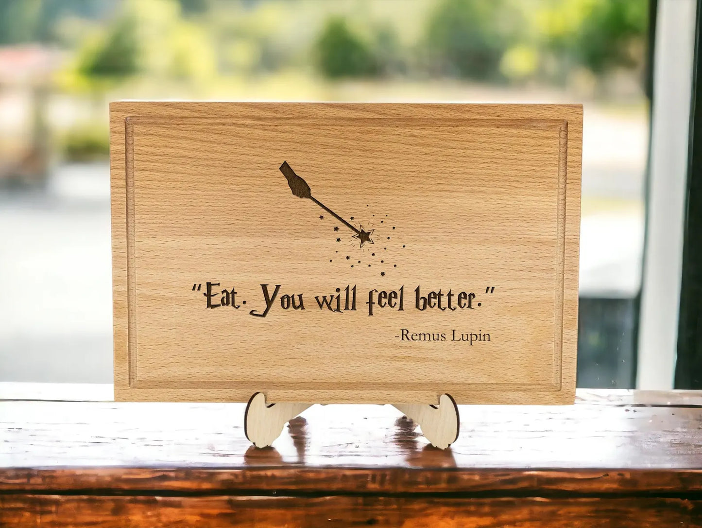 Personalized Wizard Cutting Board – Custom Engraved Quote “Eat You Will Feel Better” Magic Kitchen Gift