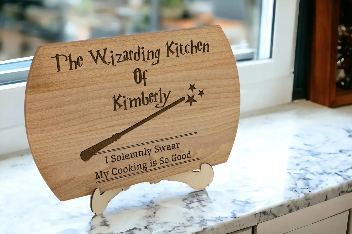Personalized Wizard Cutting Board – Custom Engraved Quote “Eat You Will Feel Better” Magic Kitchen Gift