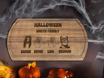 Custom Halloween Cutting Board - Personalized Halloween Decor - Spooky Personalized Family with Scary Creatures Horror Movie Fans