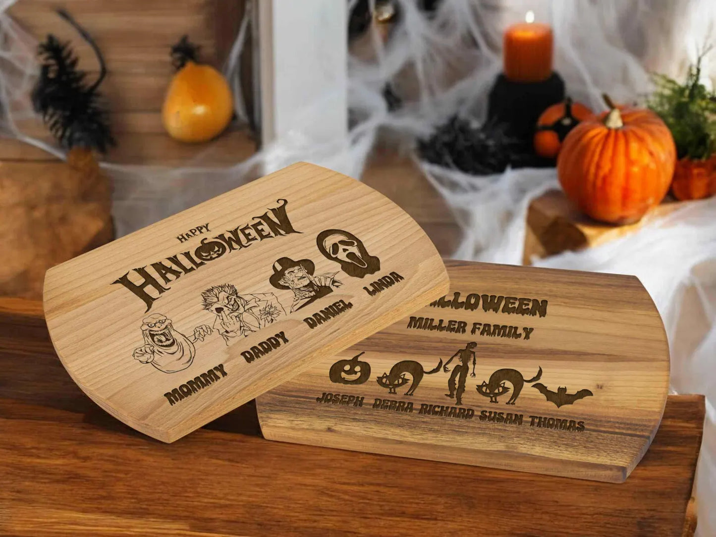 Custom Halloween Cutting Board - Personalized Halloween Decor - Spooky Personalized Family with Scary Creatures Horror Movie Fans