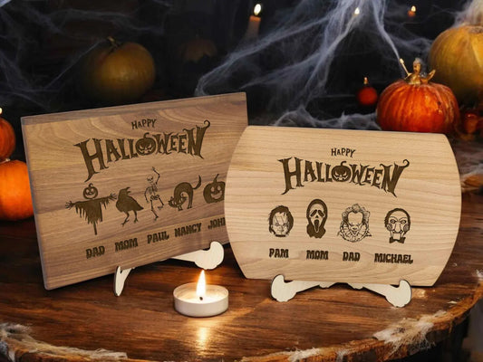 Custom Halloween Cutting Board - Personalized Halloween Decor - Spooky Personalized Family with Scary Creatures Horror Movie Fans