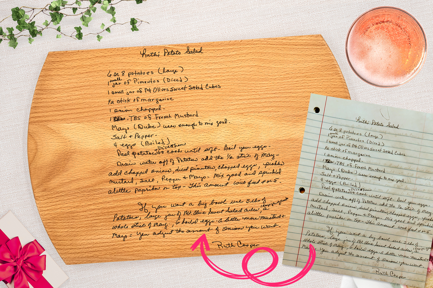 Handwritten Recipe Cutting Board - Personalized Family Heirloom