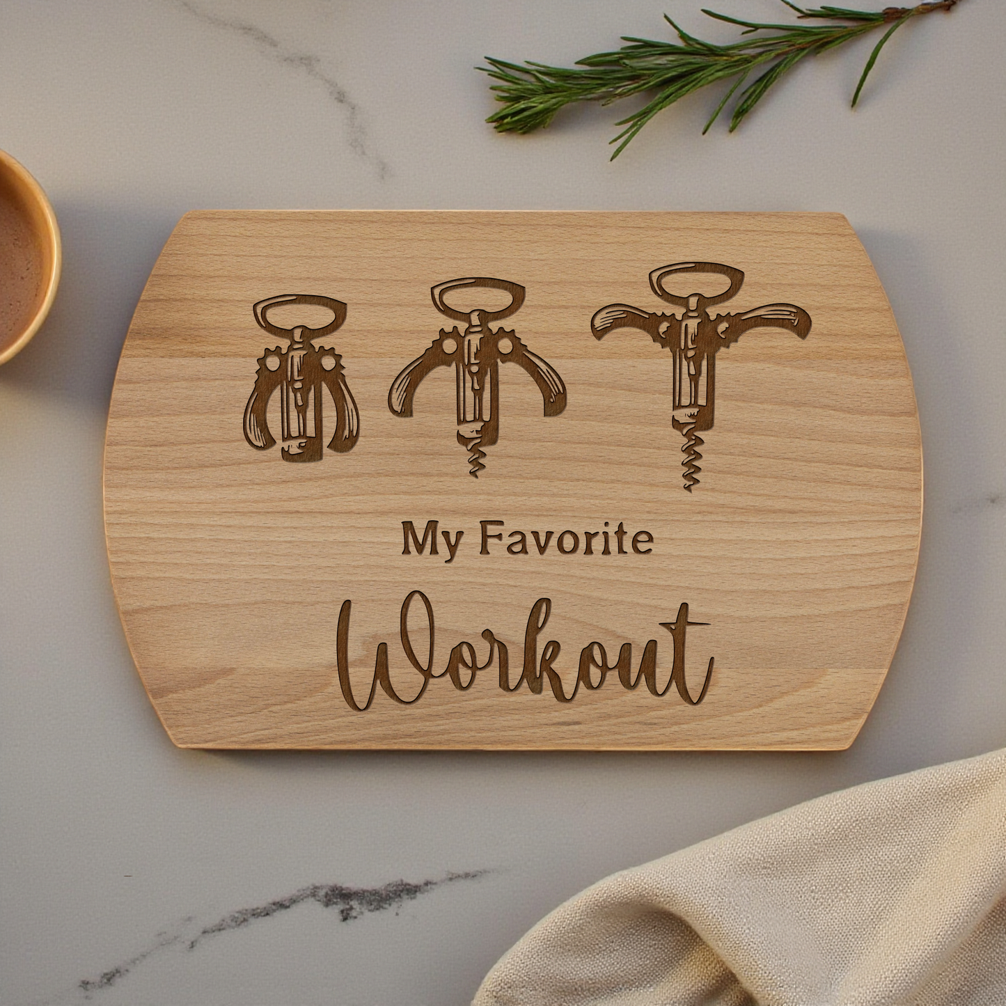 My Favorite Workout Wine Opener Cutting Board